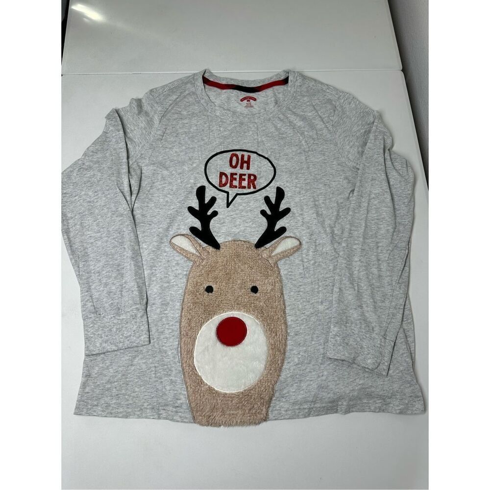 Holiday Time Youth Sz XL (16-18) 3D Reindeer Soft Fuzzy Applique Oh Deer Graphic